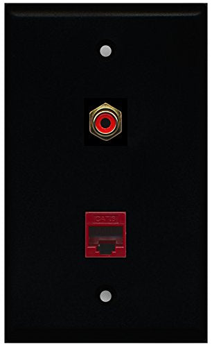 RiteAV - Black 1 Port RCA Red 1 Port Cat6 Ethernet Red Wall Plate