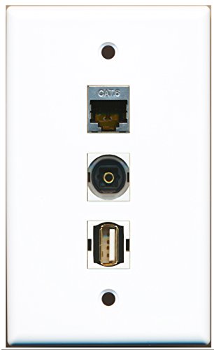 RiteAV - 1 Port USB A-A and 1 Port Shielded Cat6 Ethernet and 1 Port Toslink Wall Plate