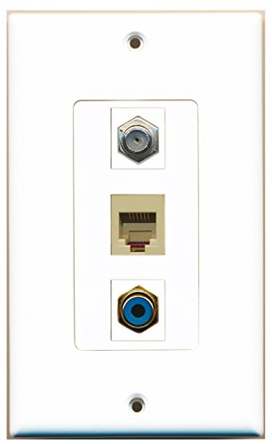 RiteAV - 1 Port RCA Blue and 1 Port Coax Cable TV- F-Type and 1 Port Phone RJ11 RJ12 Beige Decorative Wall Plate Decorative