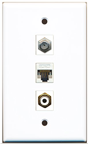 RiteAV - 1 Port RCA White 1 Coax Cable TV- F-Type 1 Cat5e Ethernet White Wall Plate