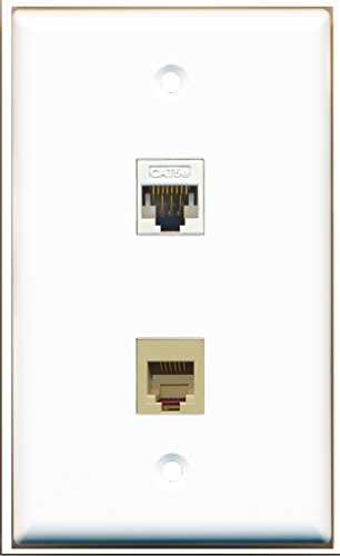RiteAV - 1 Port Phone RJ11 RJ12 Beige 1 Port Cat5e White Wall Plate - Bracket Included