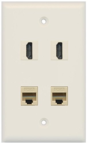 RiteAV - 2 Port HDMI 2 Port Cat6 Ethernet Wall Plate - Light Almond