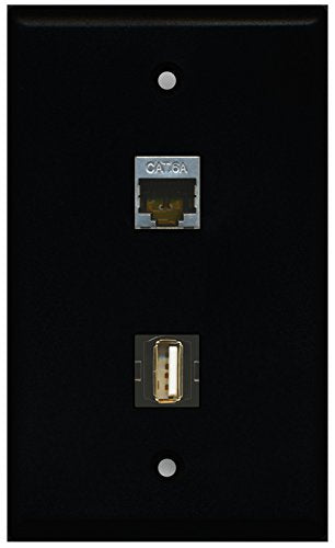 RiteAV - Black 1 Port USB A-A 1 Port Cat6a Wall Plate