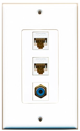 RiteAV - 1 Port RCA Blue 2 Port Cat6 Ethernet White Decorative Wall Plate Decorative