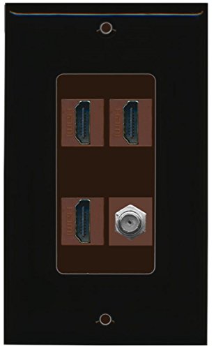 RiteAV - 3 x HDMI and 1 x Coax Cable TV F Type Port Wall Plate Decorative - Black/Brown