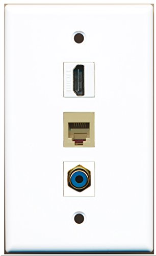 RiteAV - 1 Port HDMI and 1 Port RCA Blue and 1 Port Phone RJ11 RJ12 Beige Wall Plate
