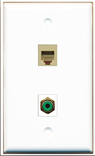 RiteAV - 1 Port RCA Green 1 Port Phone RJ11 RJ12 Beige Wall Plate White - Bracket Included