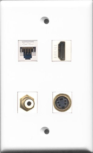 RiteAV - 1 Port HDMI and 1 Port RCA White and 1 Port S-Video and 1 Port Cat5e Ethernet White Wall Plate