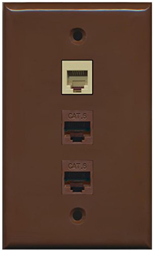 RiteAV - 1 Port Phone RJ11 RJ12 Beige 2 Port Cat6 Ethernet Wall Plate - Brown