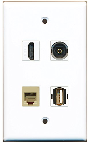 RiteAV - 1 Port HDMI 1 Port USB A-A 1 Port Phone RJ11 RJ12 Beige 1 Port Toslink Wall Plate