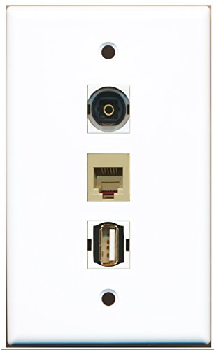 RiteAV - 1 Port USB A-A and 1 Port Phone RJ11 RJ12 Beige and 1 Port Toslink Wall Plate