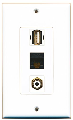 RiteAV - 1 Port RCA White and 1 Port USB A-A and 1 Port Cat6 Ethernet Black Decorative Wall Plate Decorative