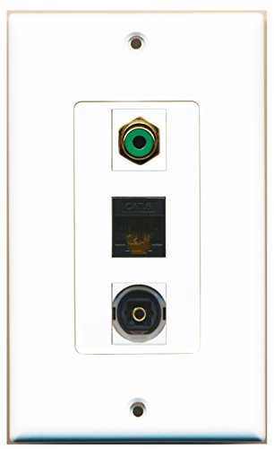 RiteAV - 1 Port RCA Green and 1 Port Toslink and 1 Port Cat6 Ethernet Black Decorative Wall Plate Decorative