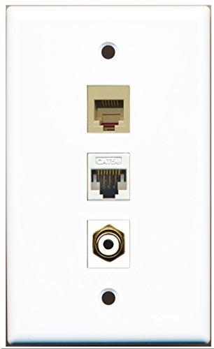 RiteAV - 1 Port RCA White 1 Phone RJ11 RJ12 Beige 1 Cat5e Ethernet White Wall Plate