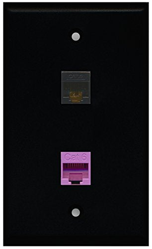 RiteAV - Black 1 Port Cat6 Ethernet Black 1 Port Cat6 Ethernet Purple Wall Plate