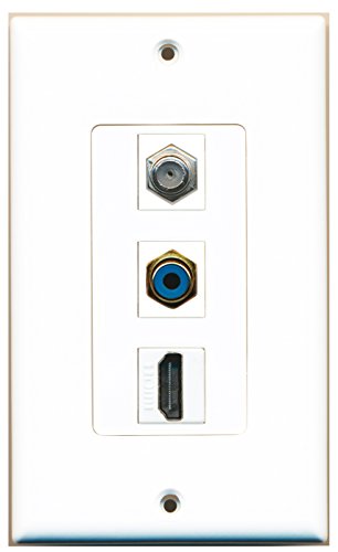 RiteAV - 1 Port HDMI and 1 Port RCA Blue and 1 Port Coax Cable TV- F-Type Decorative Wall Plate Decorative