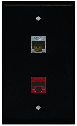 RiteAV - Black 1 Port Cat6 Ethernet Red 1 Port Cat6a Wall Plate