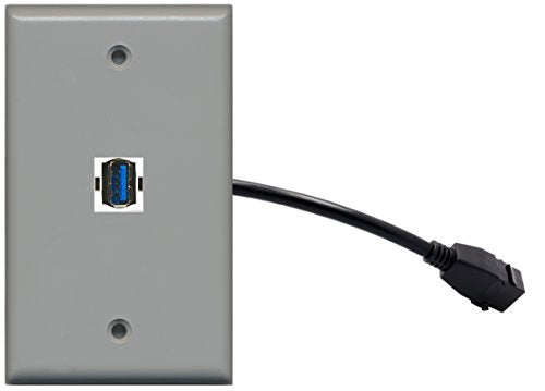 RiteAV (1 Gang Flat) USB 3 Wall Plate w/ Pigtail Extension Cable Gray