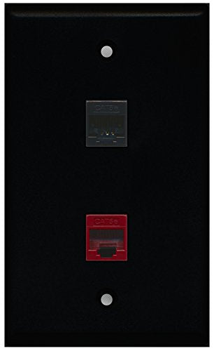 RiteAV - Black 1 Port Cat5e Ethernet Black 1 Port Cat5e Ethernet Red Wall Plate