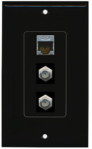 RiteAV - 2 Port Coax Cable TV- F-Type and 1 Port Shielded Cat6 Ethernet Decorative Wall Plate - Black