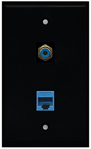 RiteAV - Black 1 Port RCA Blue 1 Port Cat6 Ethernet Blue Wall Plate