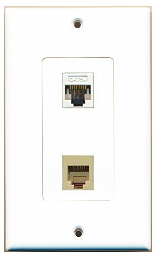 RiteAV - 1 Port Phone RJ11 RJ12 Beige 1 Port Cat5e White Decorative Type Wall Plate - Bracket Included
