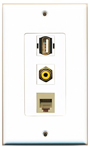RiteAV - 1 Port RCA Yellow and 1 Port USB A-A and 1 Port Phone RJ11 RJ12 Beige Decorative Wall Plate Decorative