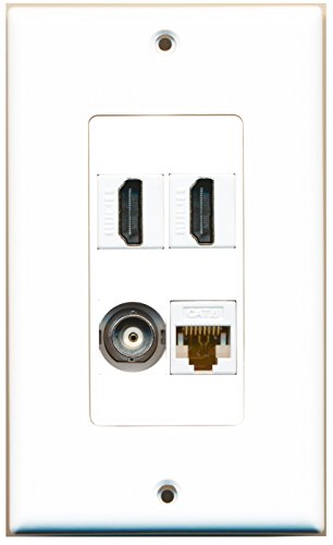 RiteAV - 2 Port HDMI 1 Port BNC 1 Port Cat6 Ethernet White Wall Plate Decorative
