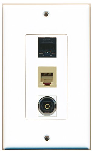RiteAV - 1 Port Phone RJ11 RJ12 Beige and 1 Port Toslink and 1 Port Cat5e Ethernet Black Decorative Wall Plate Decorative