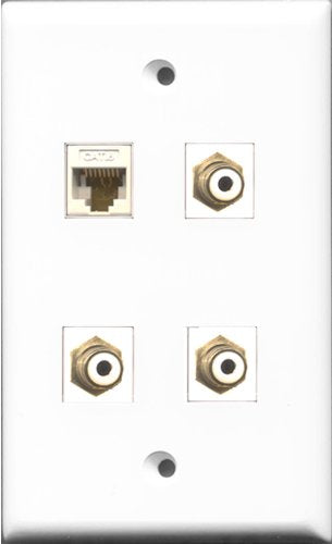 RiteAV - 3 Port RCA White and 1 Port Cat6 Ethernet White Wall Plate