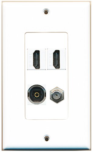 RiteAV - 2 Port HDMI 1 Port Coax Cable TV- F-Type 1 Port Toslink Wall Plate Decorative Wall Plate - White