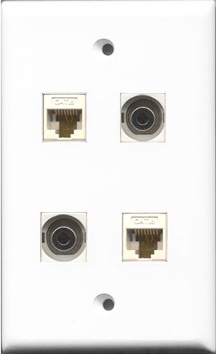 RiteAV - 2 Port 3.5mm 2 Port Cat6 Ethernet White Wall Plate