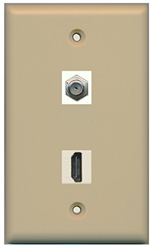 RiteAV - 1 Port HDMI 1 Port Coax Cable TV- F-Type Ivory Wall Plate