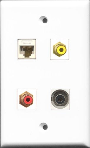 RiteAV 1 Port RCA Red and 1 Port RCA Yellow and 1 Port 3.5mm and 1 Port Cat6 Ethernet White Wall Plate