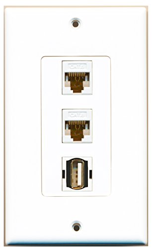 RiteAV - 1 Port USB A-A 2 Port Cat6 Ethernet White Decorative Wall Plate Decorative