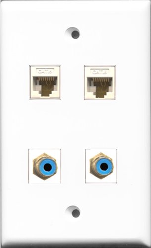 RiteAV - 2 Port RCA Blue 2 Port Cat6 Ethernet White Wall Plate