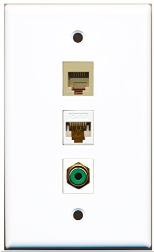 RiteAV - 1 Port RCA Green and 1 Port Phone RJ11 RJ12 Beige and 1 Port Cat6 Ethernet White Wall Plate