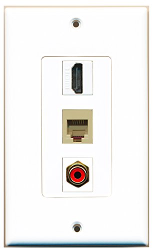 RiteAV - 1 Port HDMI and 1 Port RCA Red and 1 Port Phone RJ11 RJ12 Beige Decorative Wall Plate Decorative
