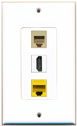 RiteAV - 1 Port HDMI 1 Phone RJ11 RJ12 Beige 1 Cat5e Ethernet Yellow Wall Plate Decorative