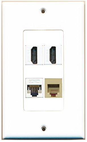 RiteAV - 2 Port HDMI 1 Port Phone RJ11 RJ12 Beige 1 Port Cat5e Ethernet White Wall Plate Decorative