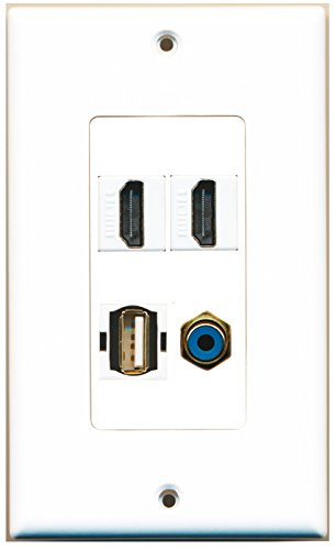 RiteAV - 2 Port HDMI 1 Port RCA Blue 1 Port USB A-A Wall Plate Decorative