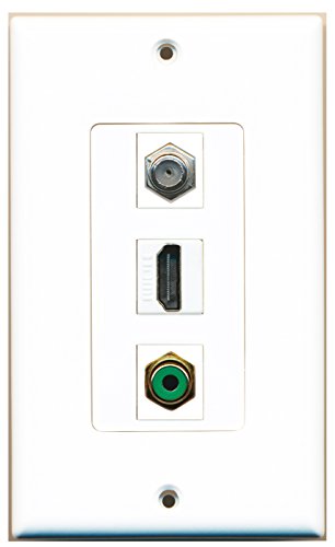 RiteAV - 1 Port HDMI 1 RCA Green 1 Coax Cable TV- F-Type Wall Plate Decorative