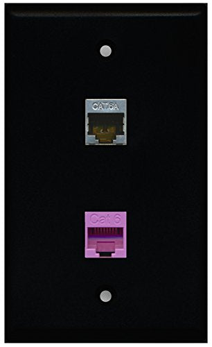 RiteAV - Black 1 Port Cat6 Ethernet Purple 1 Port Cat6a Wall Plate
