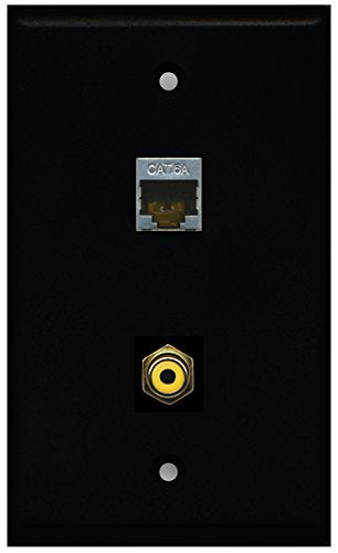 RiteAV - Black 1 Port RCA Yellow 1 Port Cat6a Wall Plate
