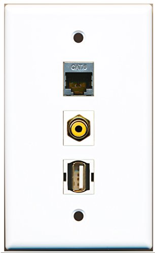 RiteAV - 1 Port RCA Yellow and 1 Port USB A-A and 1 Port Shielded Cat6 Ethernet Wall Plate