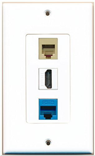 RiteAV - 1 Port HDMI 1 Phone RJ11 RJ12 Beige 1 Cat5e Ethernet Blue Wall Plate Decorative