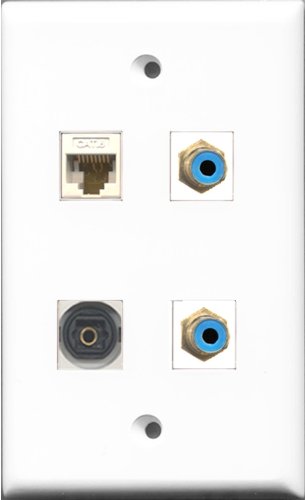 RiteAV - 2 Port RCA Blue and 1 Port Toslink and 1 Port Cat6 Ethernet White Wall Plate