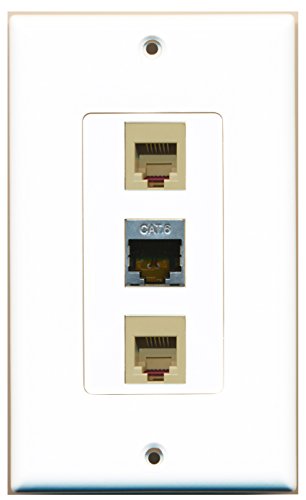 RiteAV - 2 Port Phone RJ11 RJ12 Beige and 1 Port Shielded Cat6 Ethernet Decorative Wall Plate Decorative