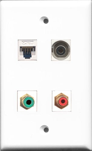 RiteAV - 1 Port RCA Red and 1 Port RCA Green and 1 Port 3.5mm and 1 Port Cat5e Ethernet White Wall Plate