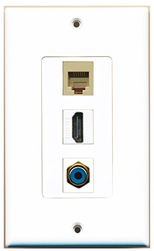 RiteAV - 1 Port HDMI 1 RCA Blue 1 Phone RJ11 RJ12 Beige Wall Plate Decorative